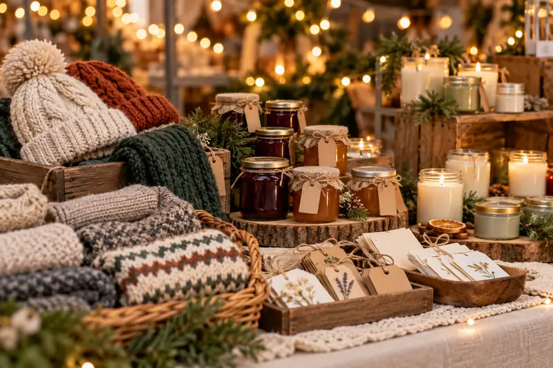 Handmade goods on a craft fair table (AI-generated image)