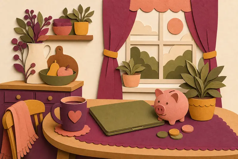 Phone with a checkbox questionnaire on a couch beside tea and gift cards